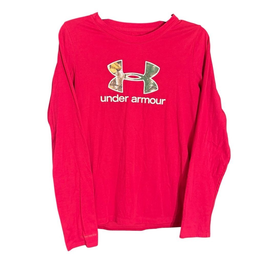 Under Armour Kids Deep Pink Long Sleeve Tee with Camo Logo Size Medium